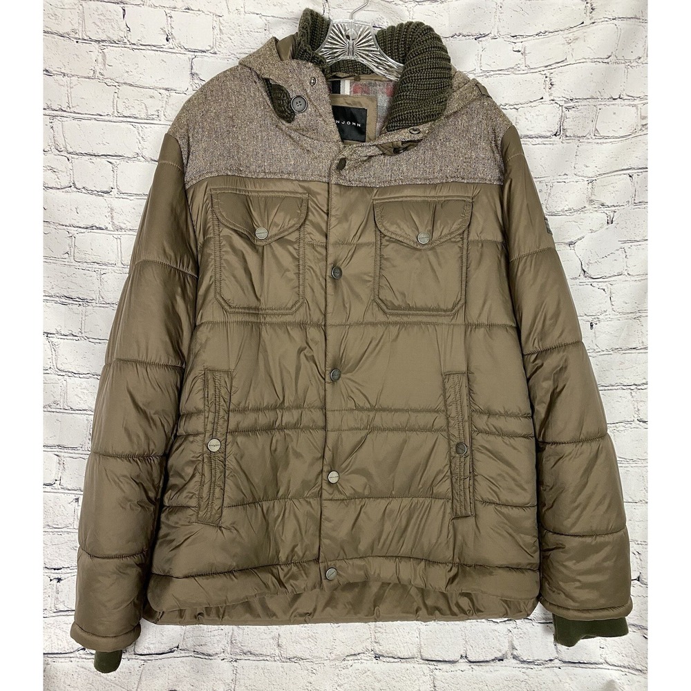 Seanβ John Men's XL Brown Winter Hooded Puffer Coat Jacket